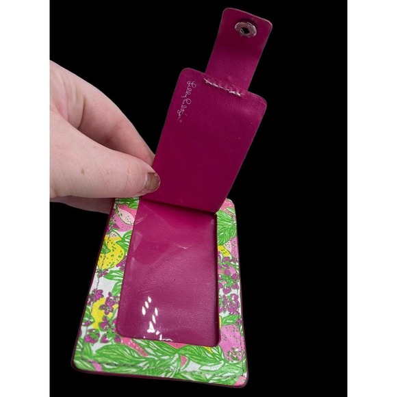 Lilly Pulitzer ID Photo Travel Card Case Tag Pink Green Yellow Tropical Clip On - Picture 3 of 7